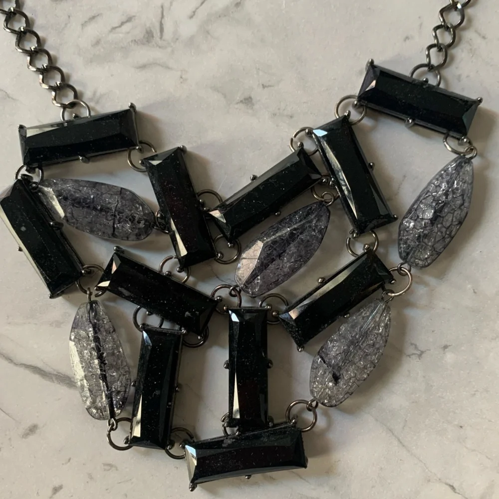 New York & Company Womens Adjustable Black and Silver Beaded Statement Necklace - Picture 6 of 8